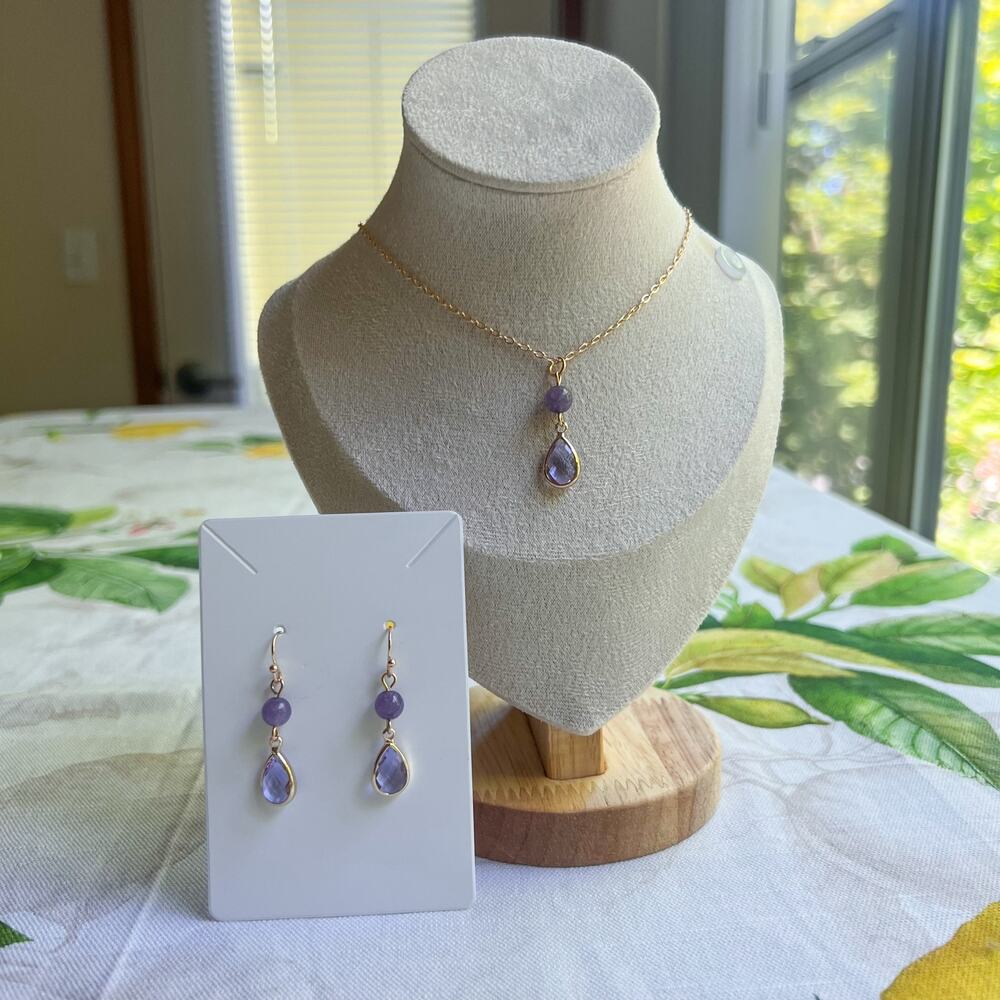 Jewelry Set Lavender Amethyst Minimalist Teardrop Grape Fruit Purple Casual